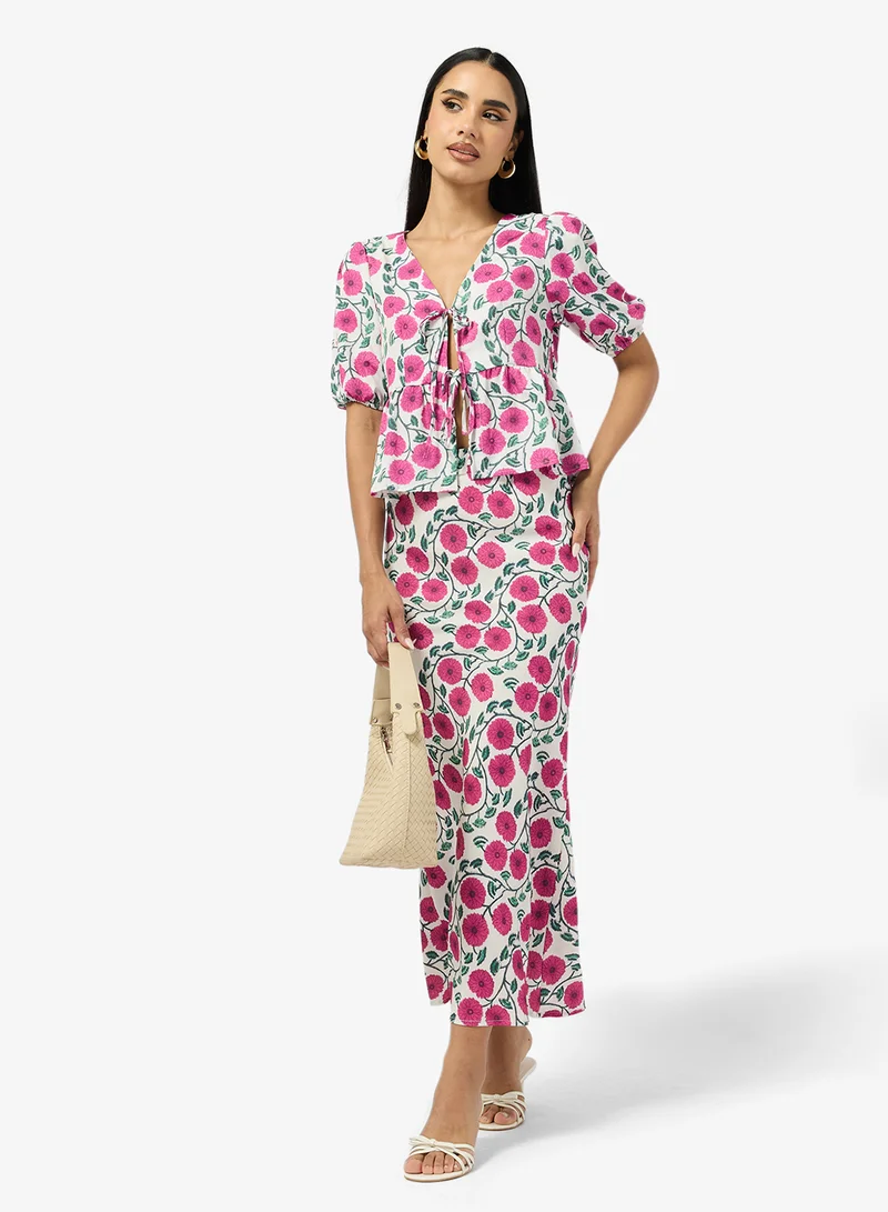 Ginger  Floral Print Tie Up Top & A Line Skirt Coord Set for Women | Best Price UAE